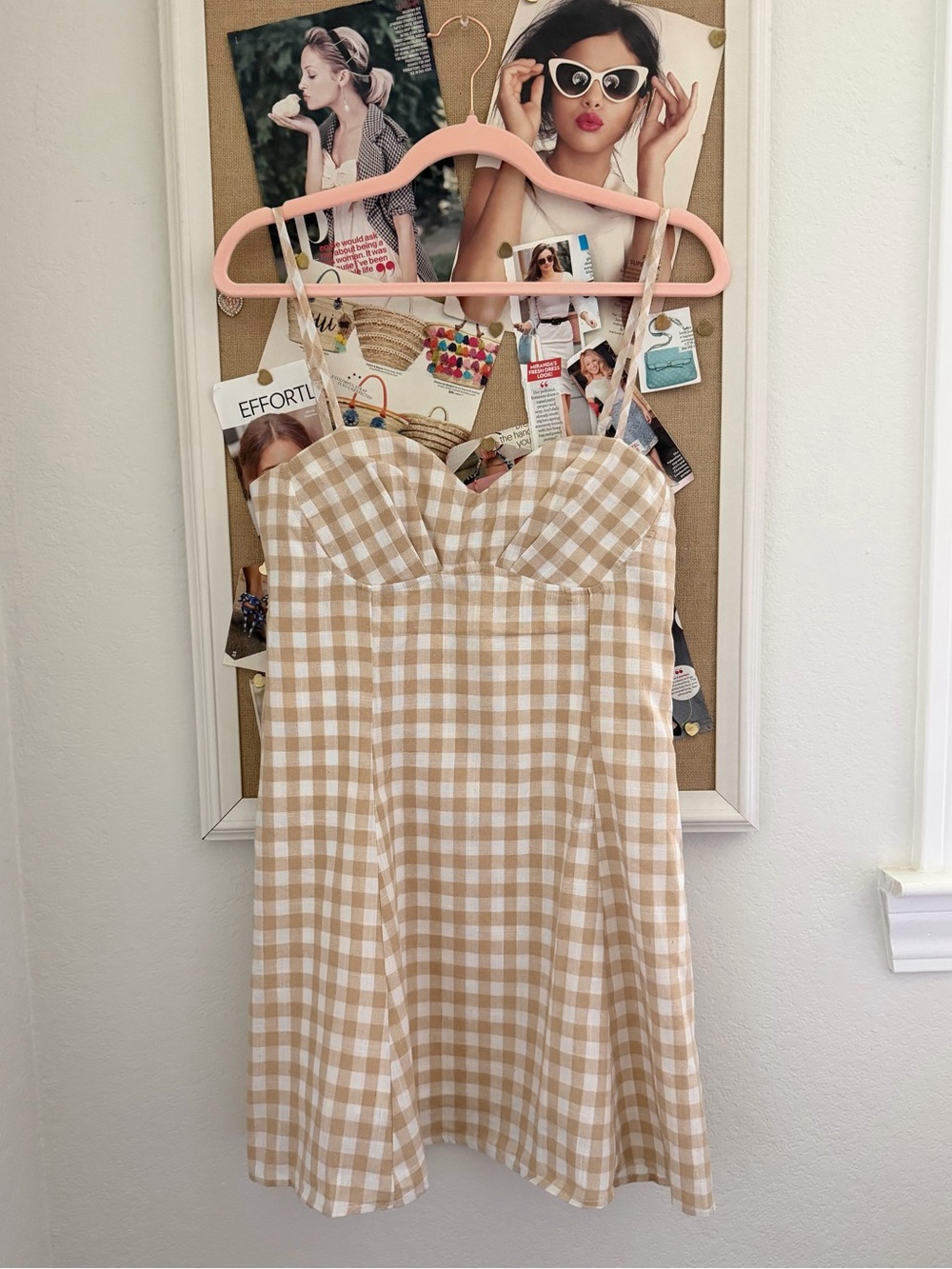 Promesa Beige and White Gingham Mini Dress